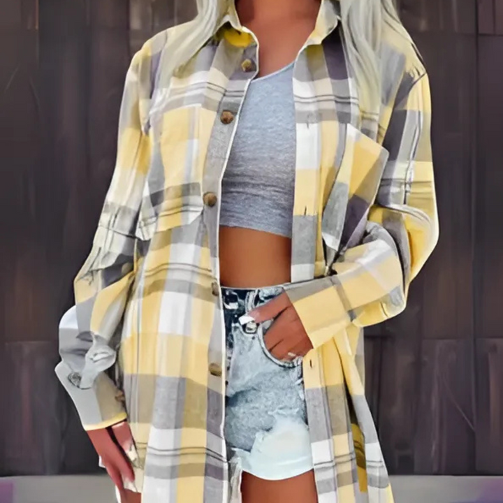 BASO™ - Casual Plaid Button Down Collared Long Sleeve Top