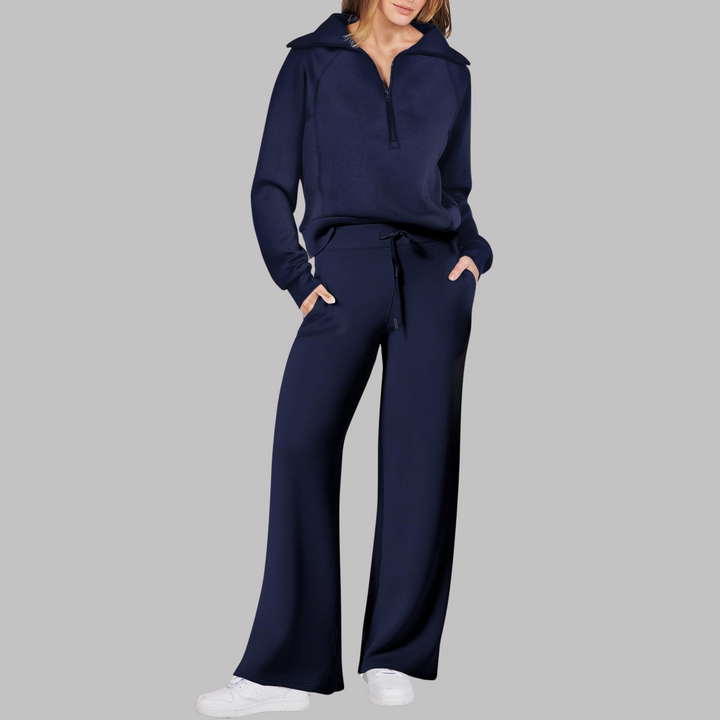 UDAY™ - Comfy Half Zip Sweatshirt and Wide Leg Pants Set