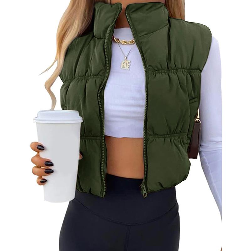 CAROLINE™ - Sleeveless Zip-Up Puffer Vest with Stand Collar