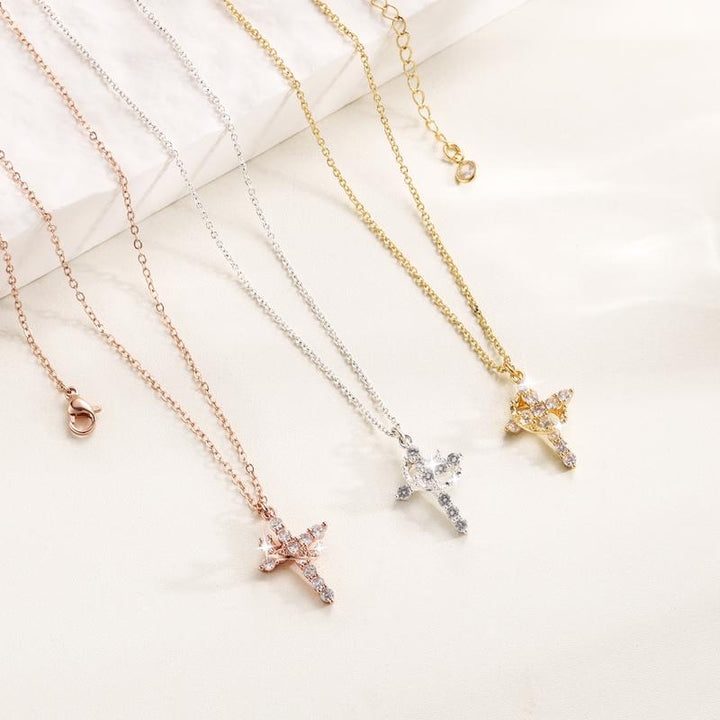 CLARISSE™ – Classic Cross & Crown Necklace